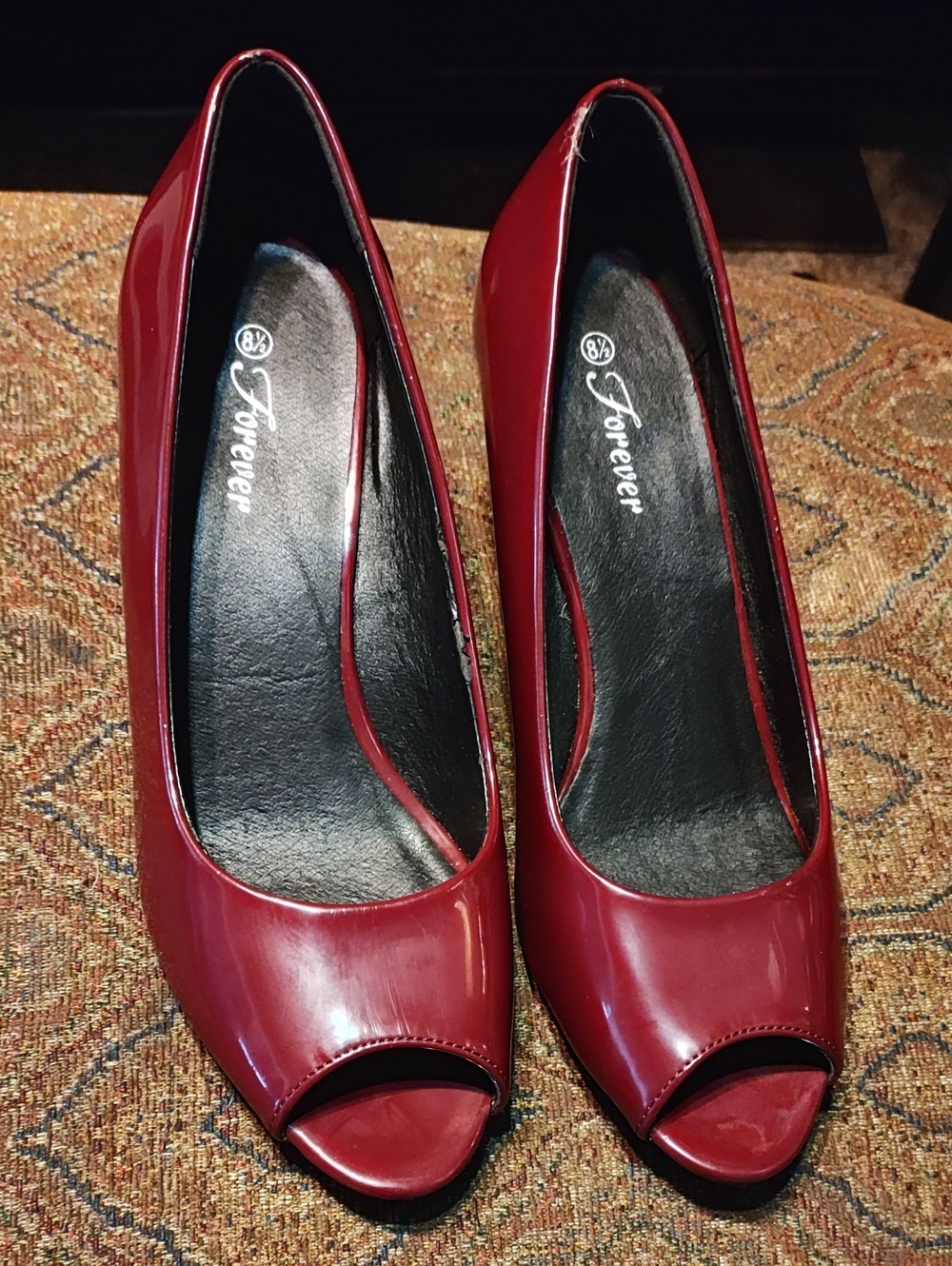 Forever Women's Burgundy Peep-Toe Pumps